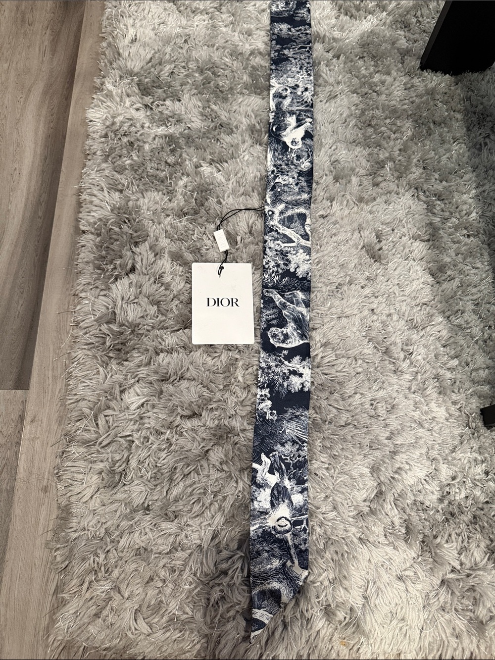 Dior Navy and White Christian Dior Logo Silk Skinny Scarf - Picture 3 of 4
